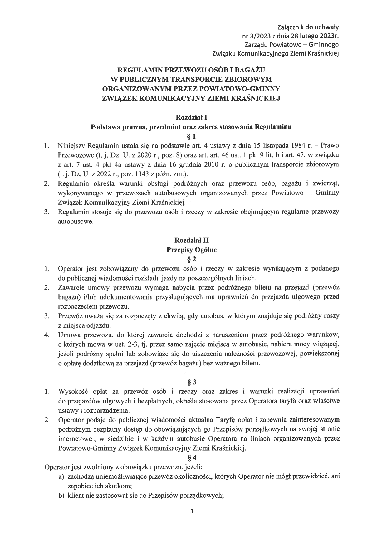 Regulamin przewozu str. 1